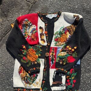 Vintage The Eagles Eye cardigan sweater Thanksgiving Fall Hand Knit 1993